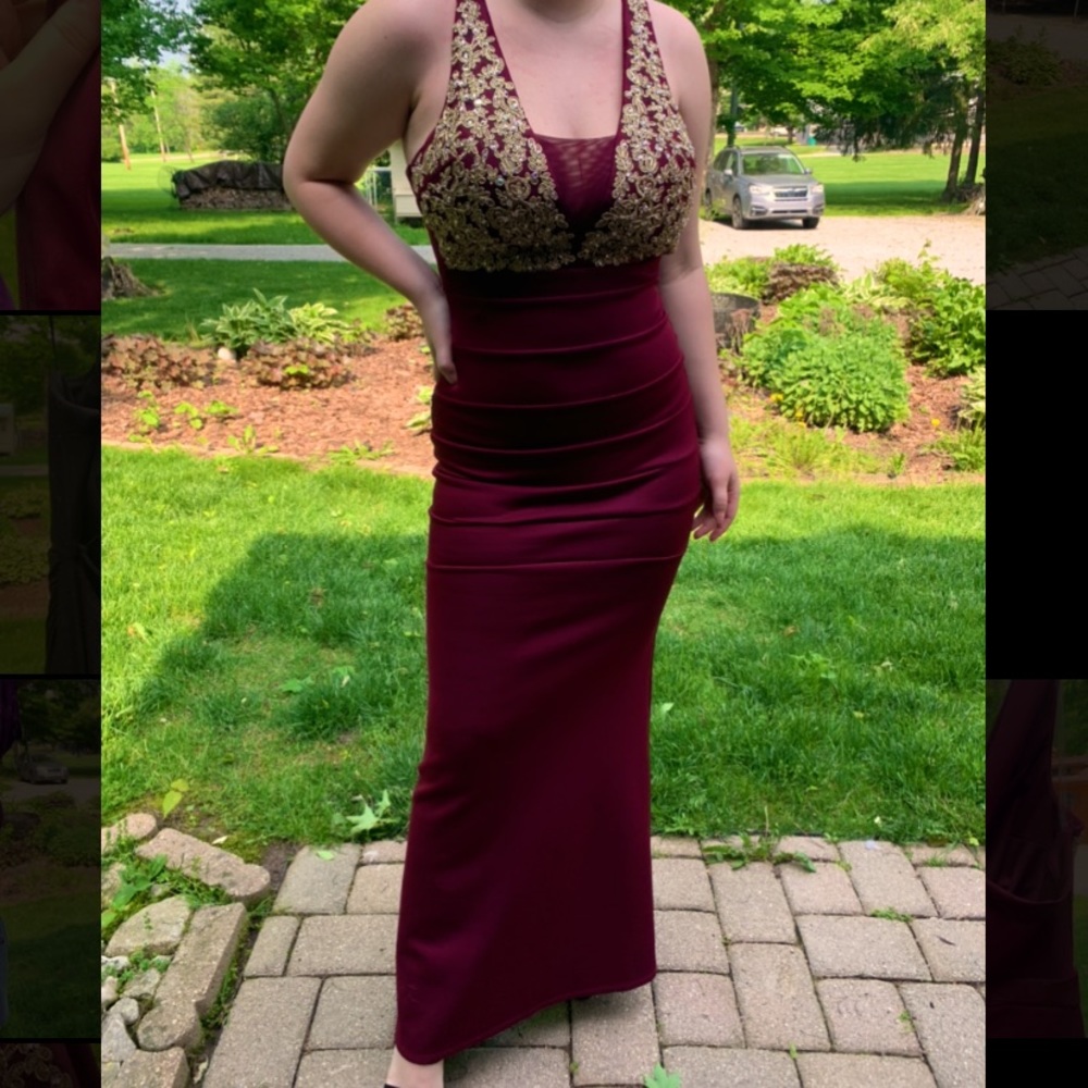 Maroon & Gold Mermaid Style Formal / Prom Dress